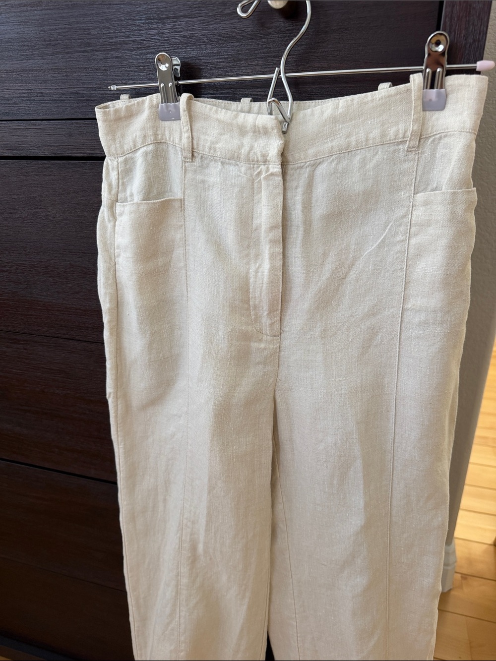 Cream Wide-Leg Linen Blend Pants - Picture 2 of 5